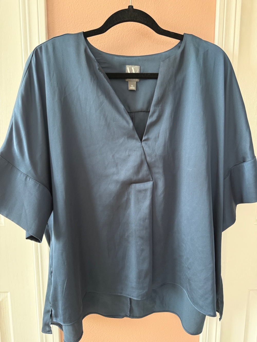 Worthington Dark Blue V-Neck Short Sleeve Blouse